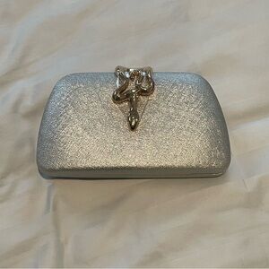 Silver Glitter Clutch with Snake Clasp